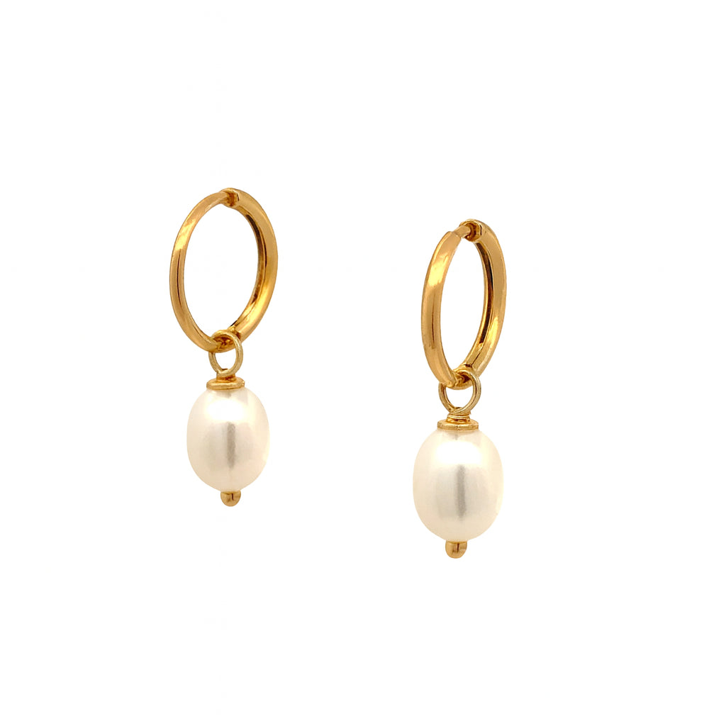 Onatah Sterling Silver Gold Plated Mini Hoops With Freshwater Drop Pearls
