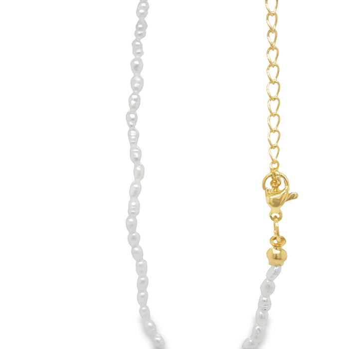 Onatah Sterling Silver Yellow Gold Plated Fwp Rice Pearl Strand 38Cm + 6Cm Ext