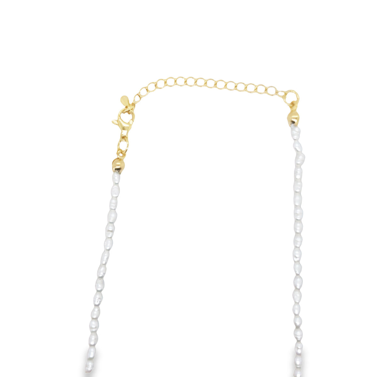 Onatah Sterling Silver Yellow Gold Plated Fwp Rice Pearl Strand 38Cm + 6Cm Ext