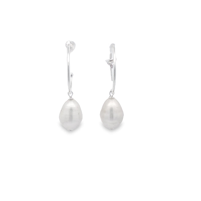 Sterling Silver Baroque Teardrop White Pearl On Stud Hoops