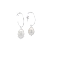 Sterling Silver Baroque Teardrop White Pearl On Stud Hoops