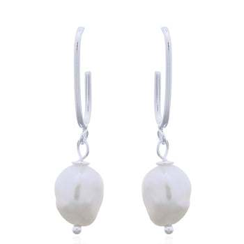 Onatah Sterling Silver Stud Half Hoops With Baroque Freshwater Pearl Drops