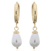 Onatah Sterling Silver Gold Plated Shell Pearl Drop Earrings With Huggie Hoops.