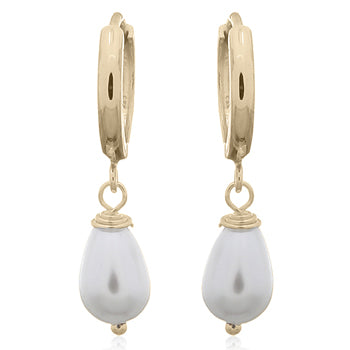 Onatah Sterling Silver Gold Plated Shell Pearl Drop Earrings With Huggie Hoops.