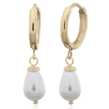 Onatah Sterling Silver Gold Plated Shell Pearl Drop Earrings With Huggie Hoops.