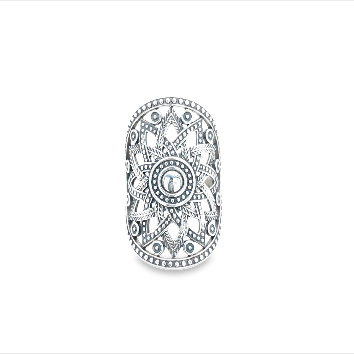 Silver Oval Large Aztec Pattern Ring