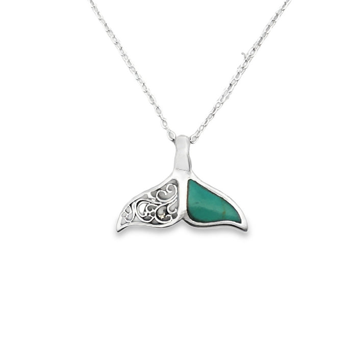 Onatah Sterling Silver Large Whaletail Pendant Set With Turquoise And Filigree