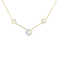 Lustra Sterling Silver Yellow Gold Plated 3 X Four Leaf Mother Of Pearl And Cz Set Pendant With S/S Yg Plated Chain 40Cm With 3 Cm Ext