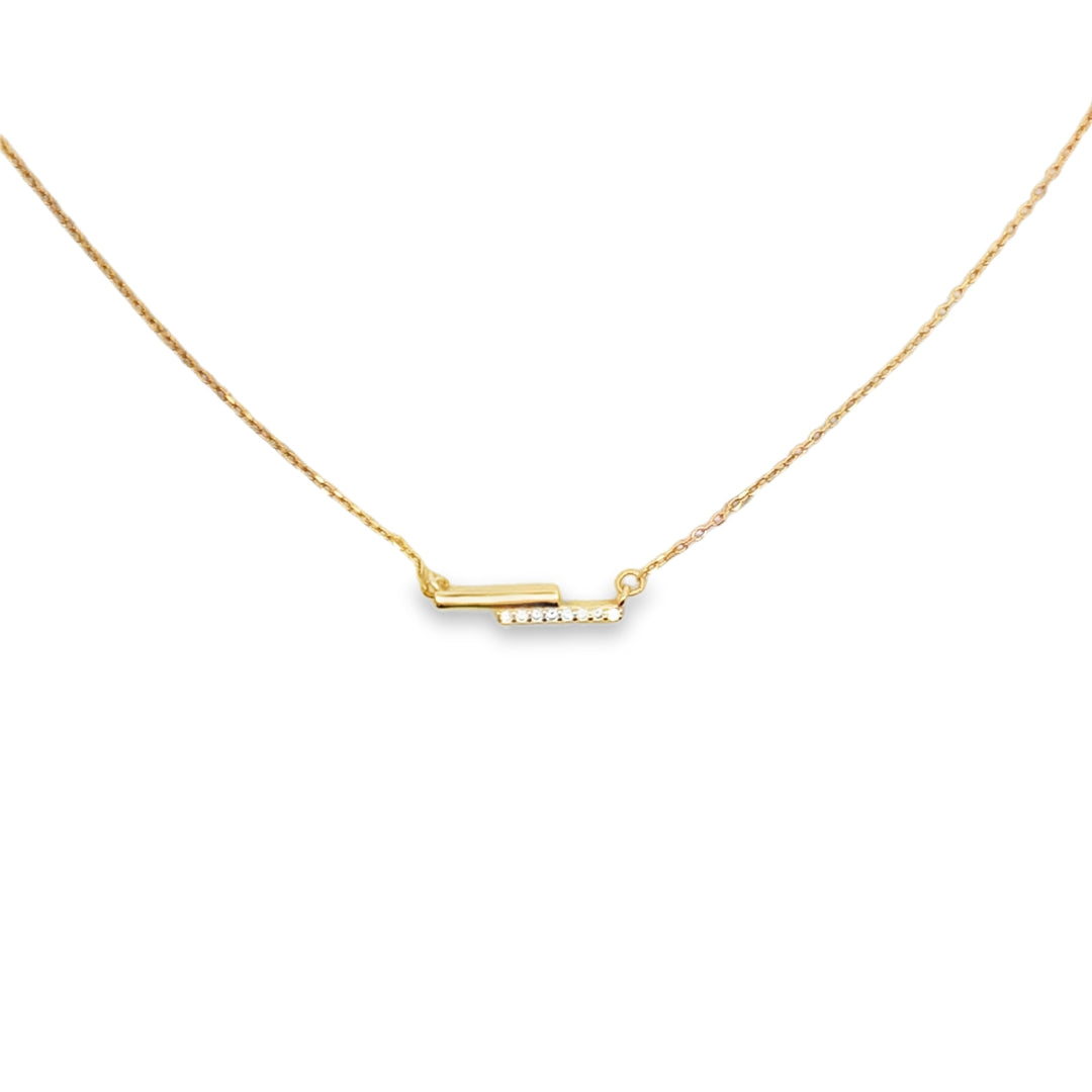Lustra Sterling Silver Yellow Gold Plated Cz Set Split Bar Pendant With Yg Plated Chain 40Cm With 3 Cm Ext