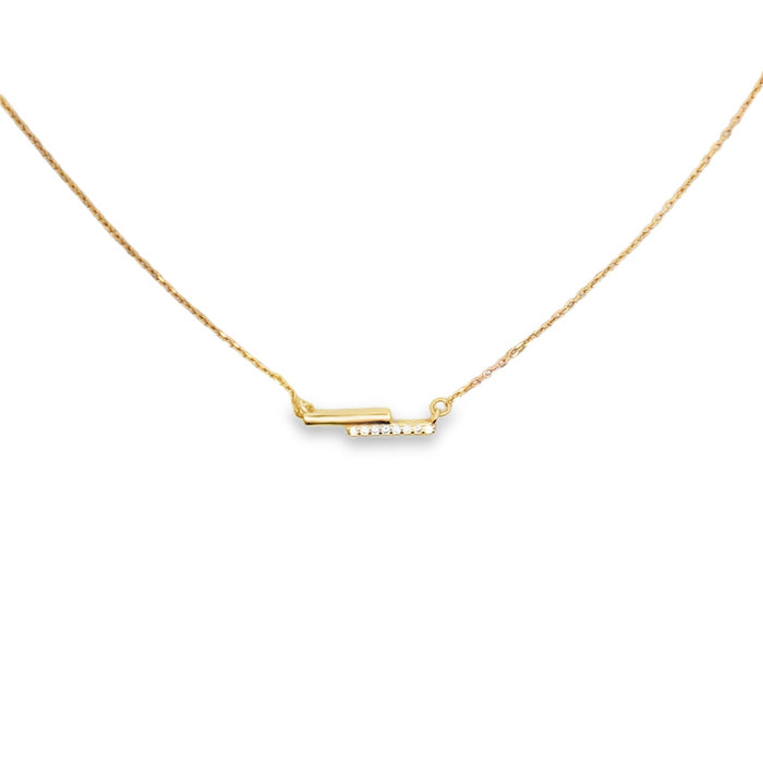 Lustra Sterling Silver Yellow Gold Plated Cz Set Split Bar Pendant With Yg Plated Chain 40Cm With 3 Cm Ext