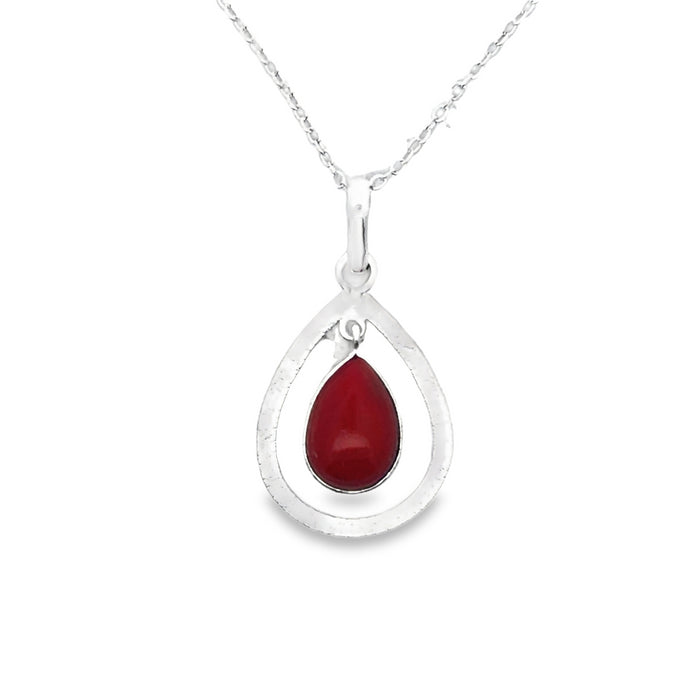 Sterling Silver Open Pear Shape Matt Finished Dyed Red Bamboo Drop Pendant