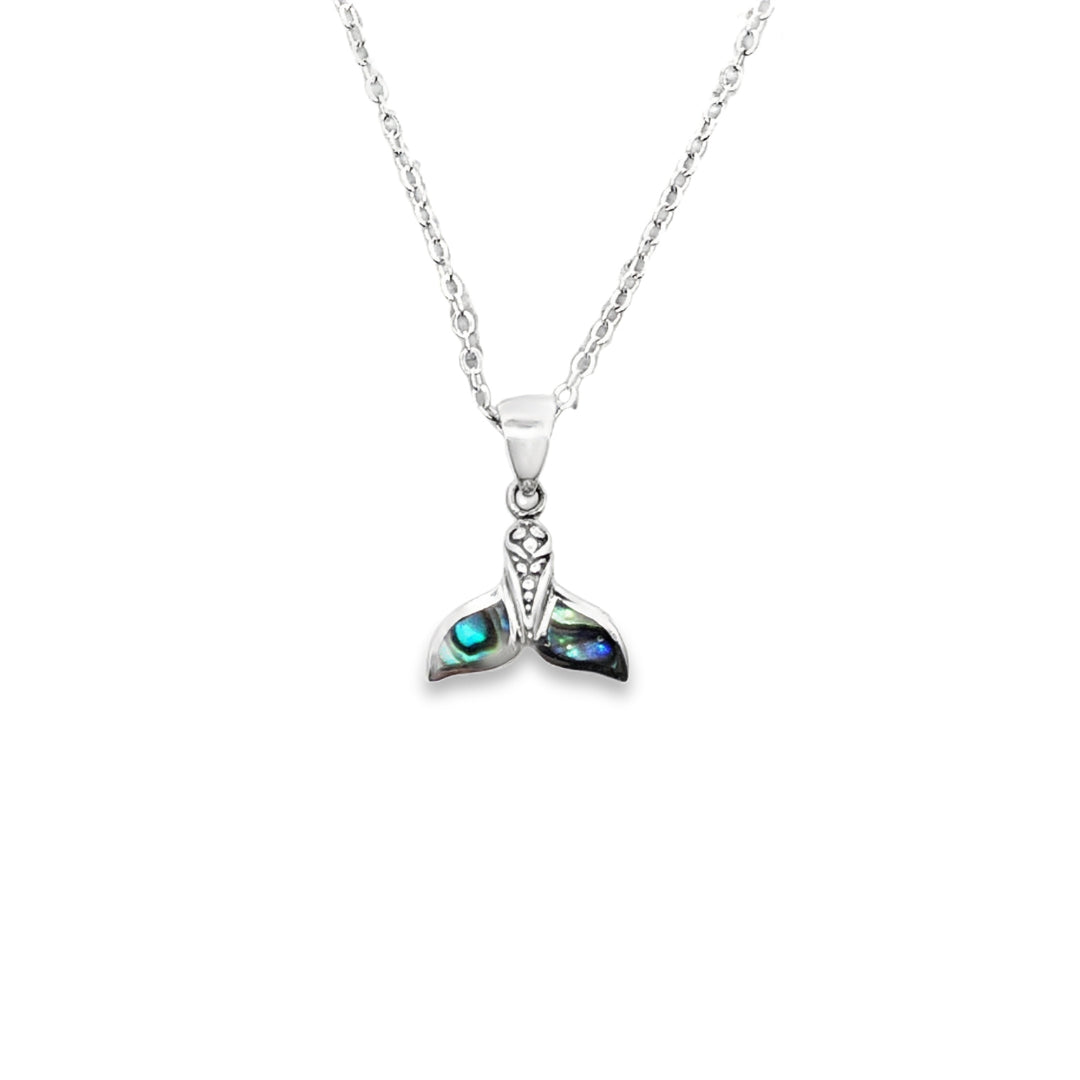 Onatah Sterling Silver Small Whaletail Pendant Set With Pattern And Paua Shell