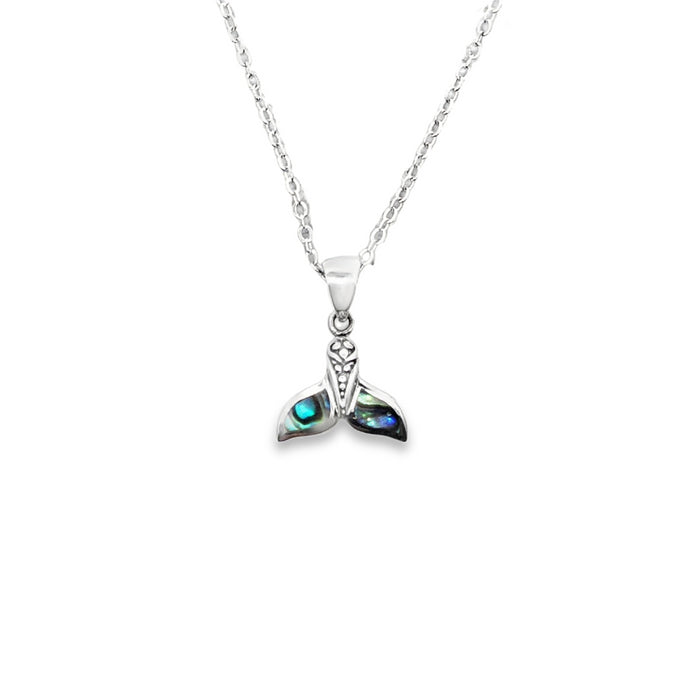Onatah Sterling Silver Small Whaletail Pendant Set With Pattern And Paua Shell