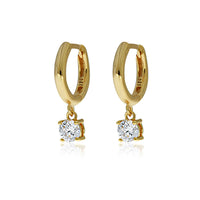 Lustra Sterling Silver Yellow Gold Plated Huggies With Round Cz Drop