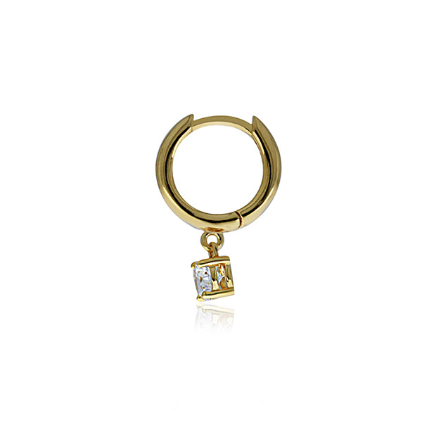 Lustra Sterling Silver Yellow Gold Plated Huggies With Round Cz Drop