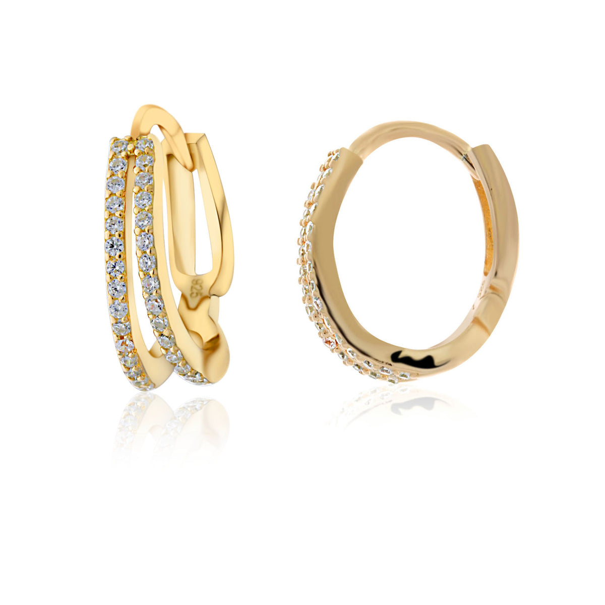 Lustra Yellow Gold Plated Split Hoop Cz Set Huggie Earrings