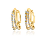 Lustra Yellow Gold Plated Split Hoop Cz Set Huggie Earrings