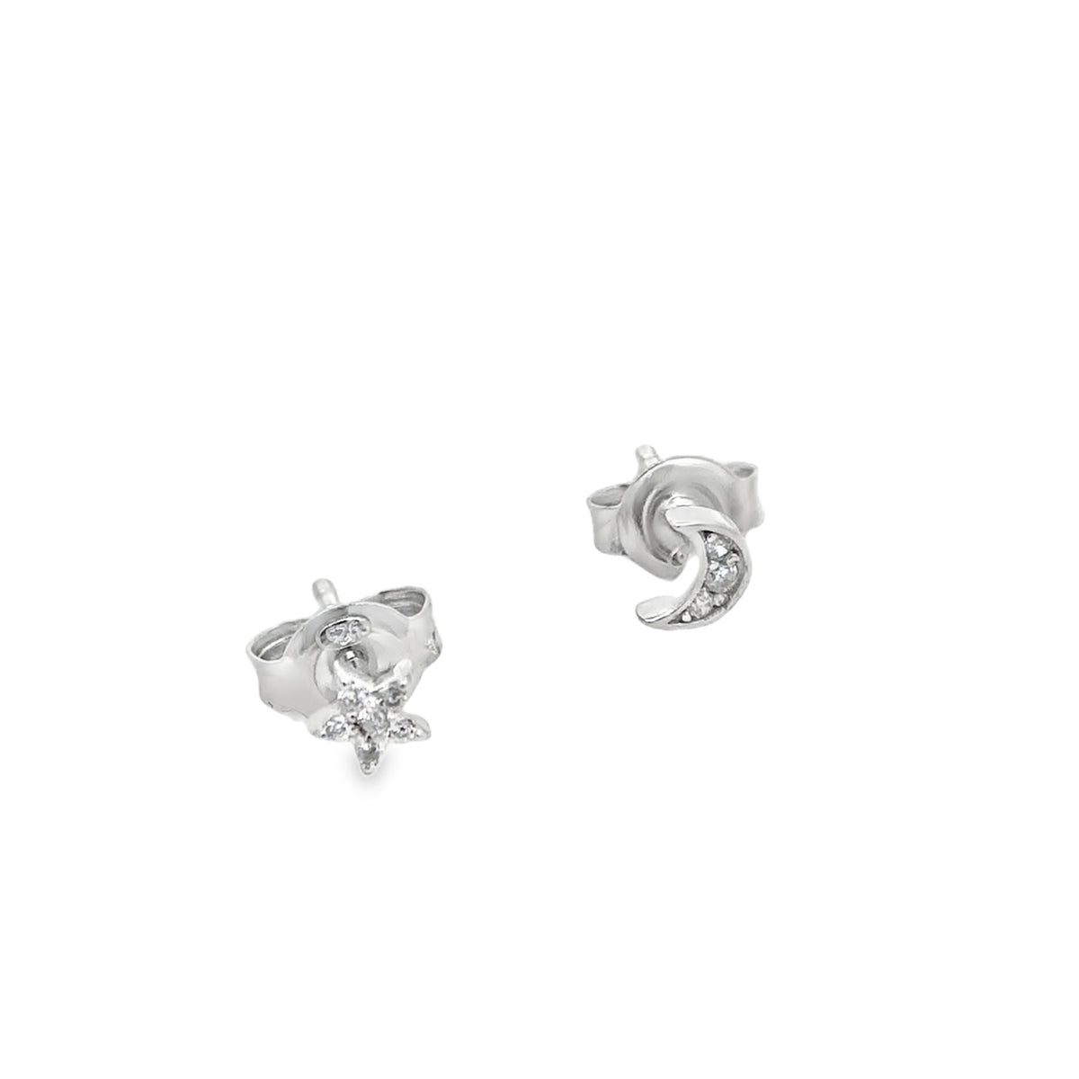Lustra Sterling Silver Rhodium Plated Moon And Star Cz Stud Earrings