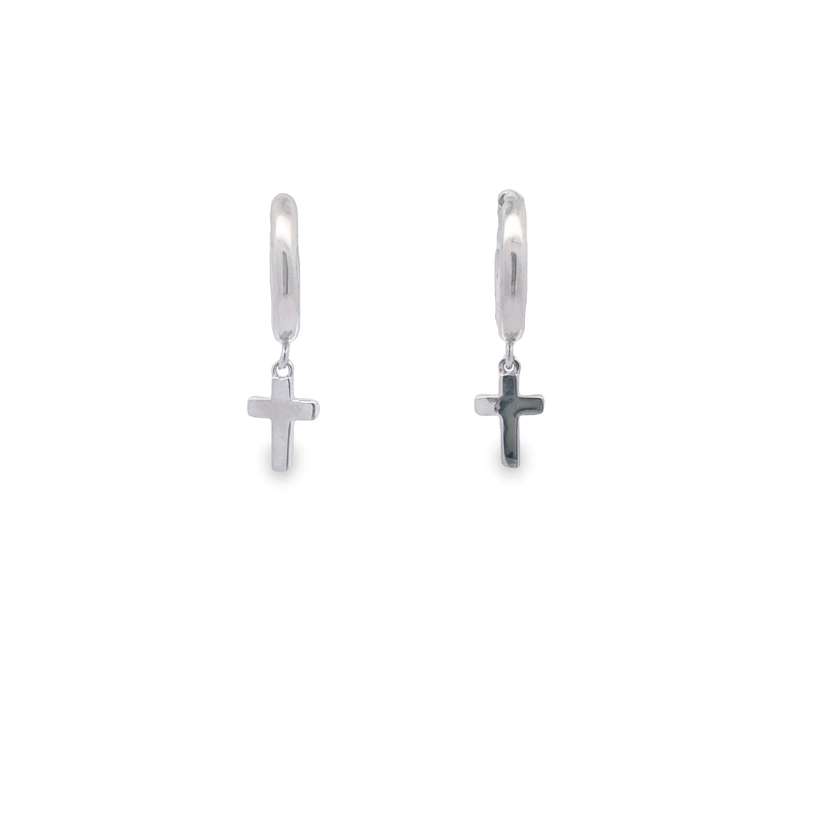 Sterling Silver Small Huggies With Cross Dangle