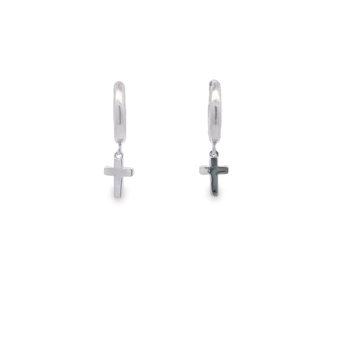 Sterling Silver Small Huggies With Cross Dangle