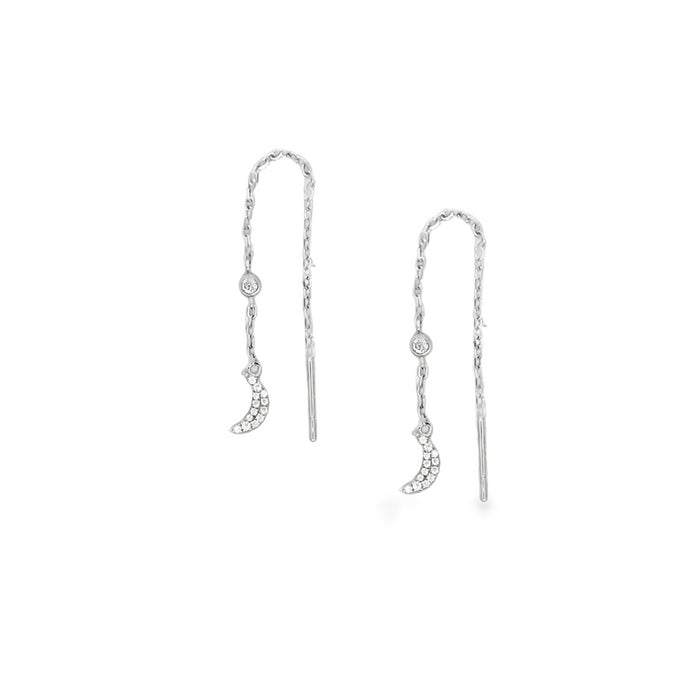 Lustra Sterling Silver Rhodium Plated Moon Cz Earring Threads