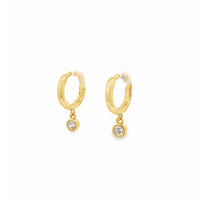 Lustra Sterling Silver Gold Plated Cz Drop Huggie Earrings