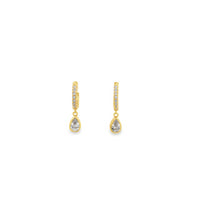 Gold Plated Silver Cz Set Round Huggie With Pear Shaped Drop Cz Earrings
