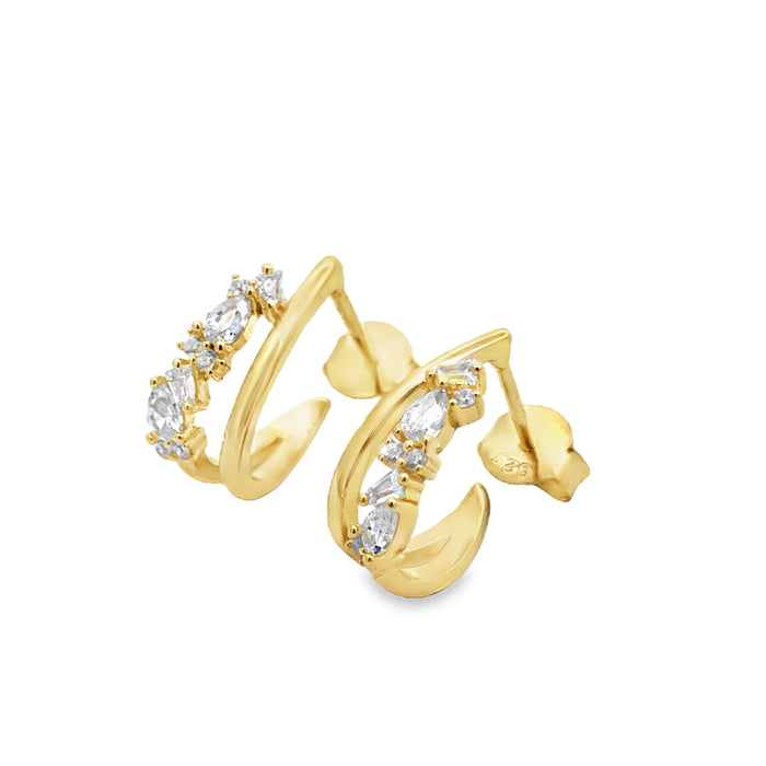 Lustra Sterling Silver Yellow Gold Plated Cz Set Split Stud Hoop Earrings