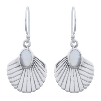 Onatah Sterling Silver Fan Shaped Mother Of Pearl Set Earrings With Shephooks