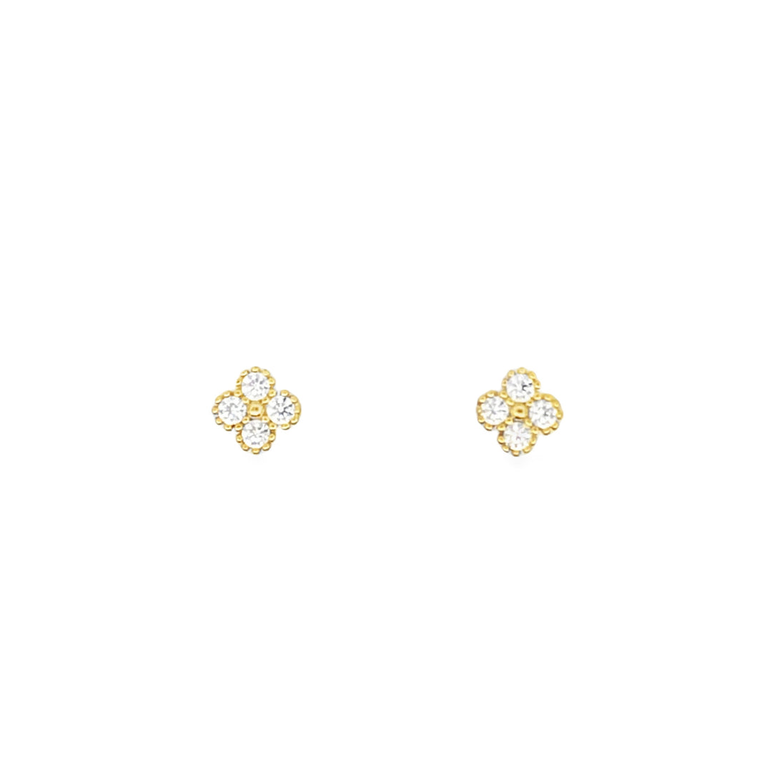 Lustra Sterling Silver Yellow Gold Plated Cz Set 4 Leaf Clover Stud Earrings