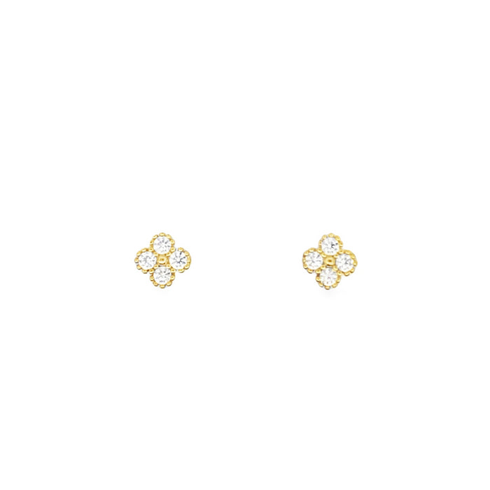 Lustra Sterling Silver Yellow Gold Plated Cz Set 4 Leaf Clover Stud Earrings