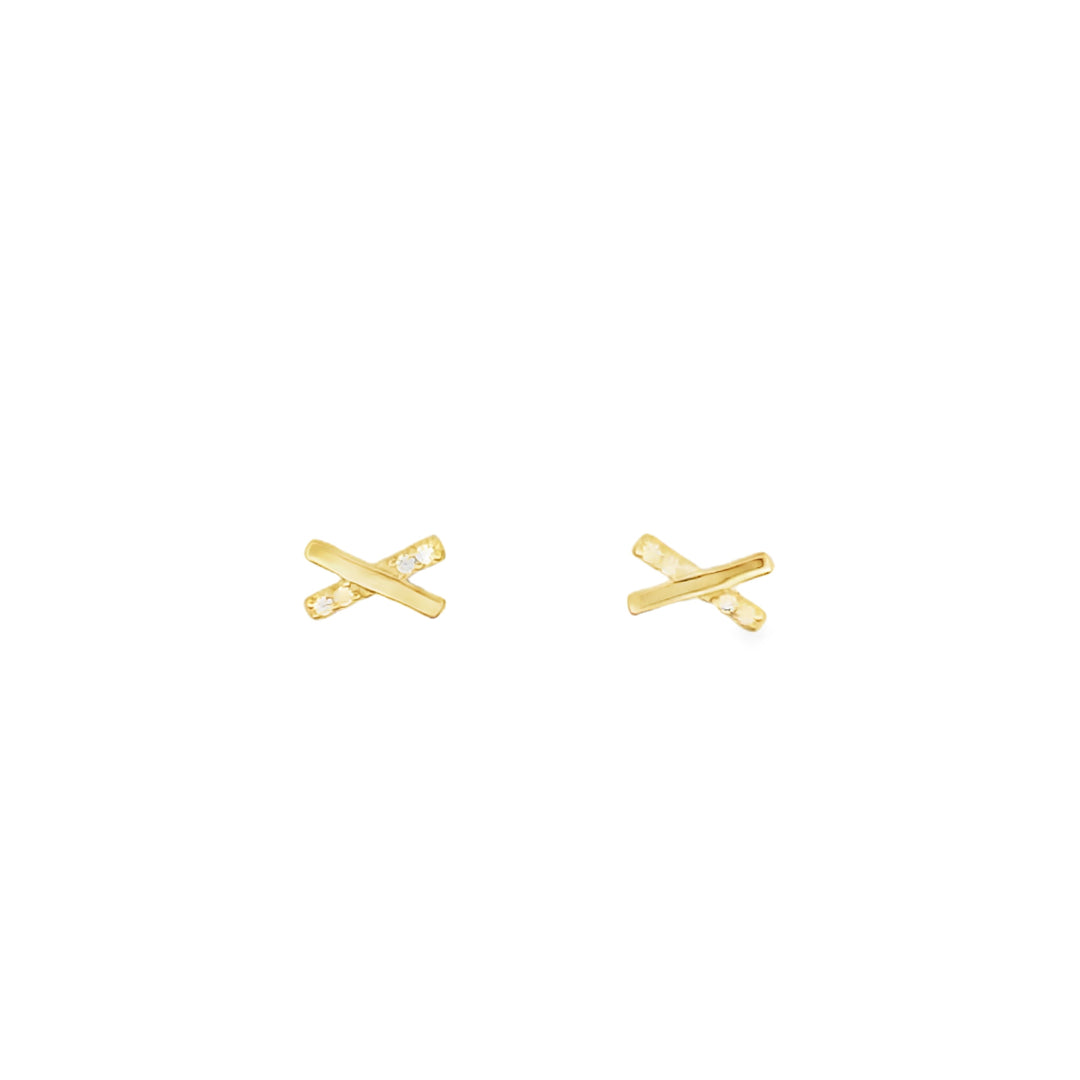 Lustra Sterling Silver Yellow Gold Plated Cz Set Cross Stud Earrings