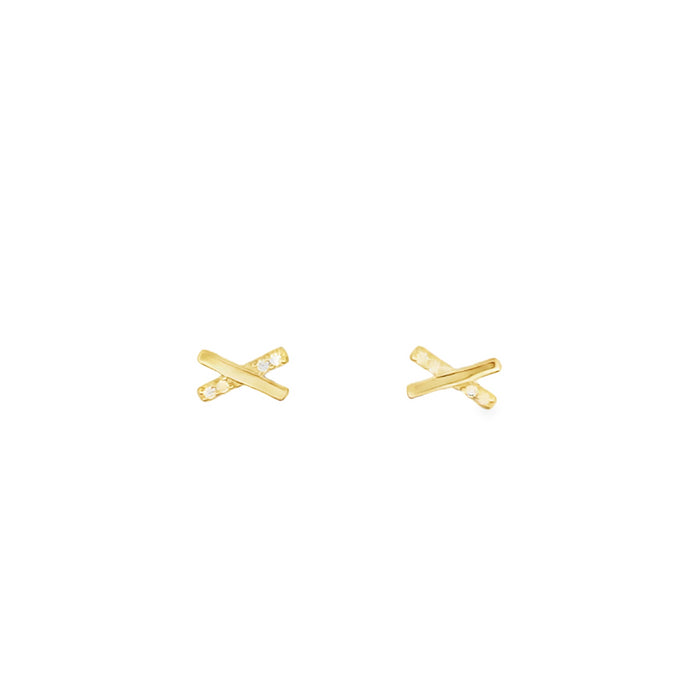 Lustra Sterling Silver Yellow Gold Plated Cz Set Cross Stud Earrings