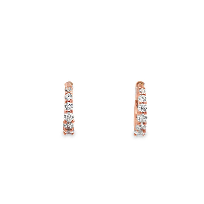 Lustra Sterling Silver Rose Gold Plated Plated Tapered Cz Set Huggies