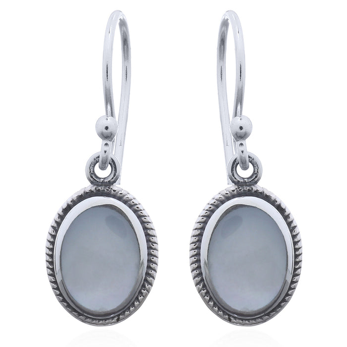 Onatah Sterling Silver Oval Drop Mother Of Pearl Earrings With Shephooks