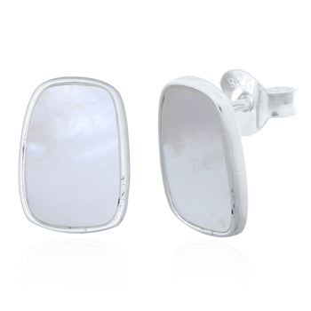Onatah Sterling Silver Oblique Rectangle Mother Of Pearl Stud Earrings