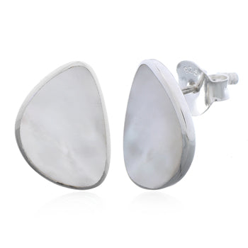 Onatah Sterling Silver Oblique Pear Shaped Mother Of Pearl Stud Earrings