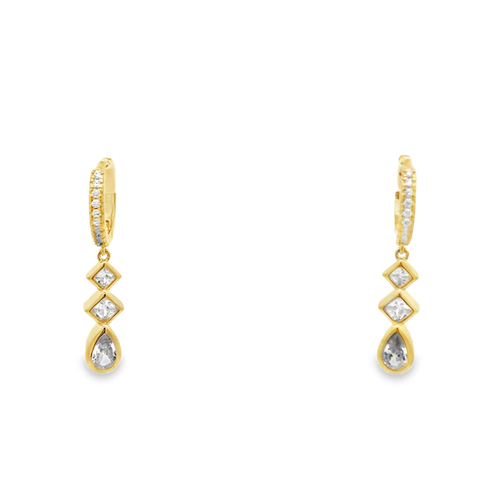 Lustra Sterling Silver Gold Plated Cz Huggies Earrings With Drop Square And Pear Shape Cz'Sd