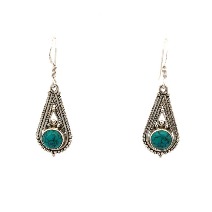 Onatah Sterling Silver Filigree Drop Bezel Set Turquoise Earrings With Shephooks