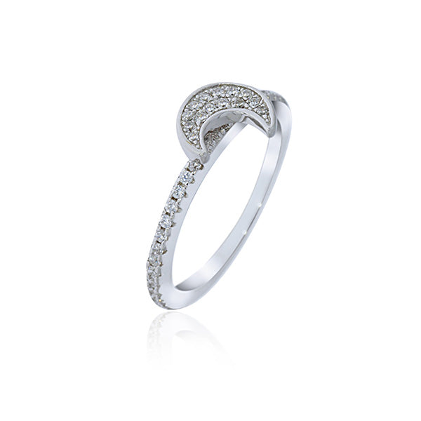 Silver Crescent Moon Cubic Zirconia Ring