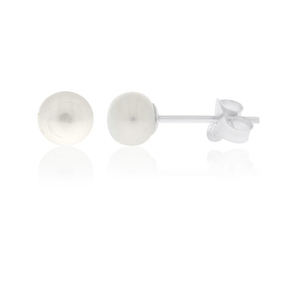 Sterling Silver White Fresh Water Pearl Stud Earrings 5Mm