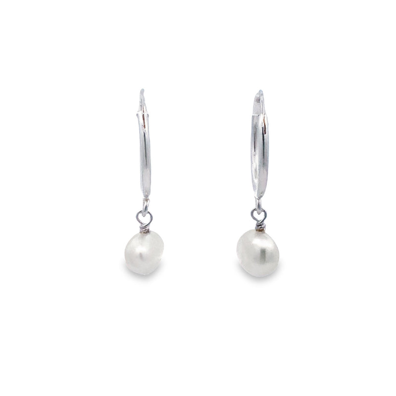 Onatah Sterling Silver Plated Hoop Earrings With Pearl Dangle