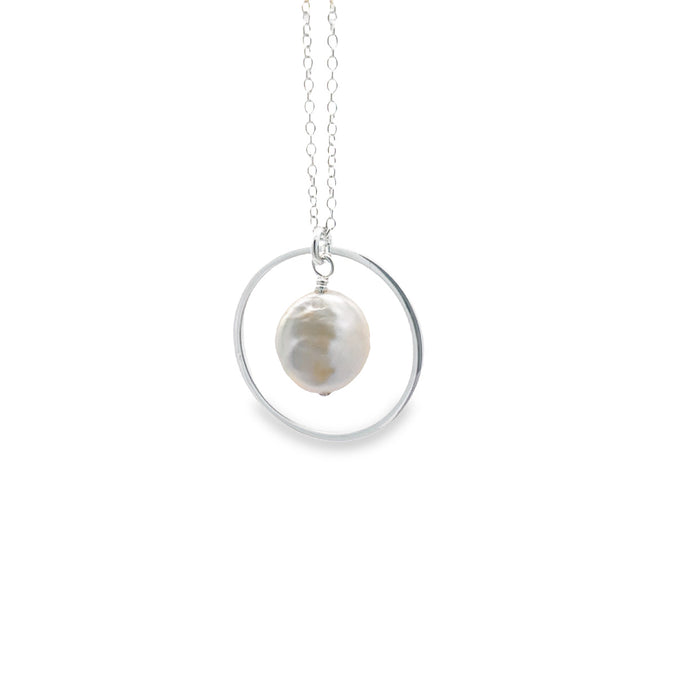 Onatah Sterling Silver Circle With Freshwater Pearl Pendant With Chain 40Cm + 5Cm Extt