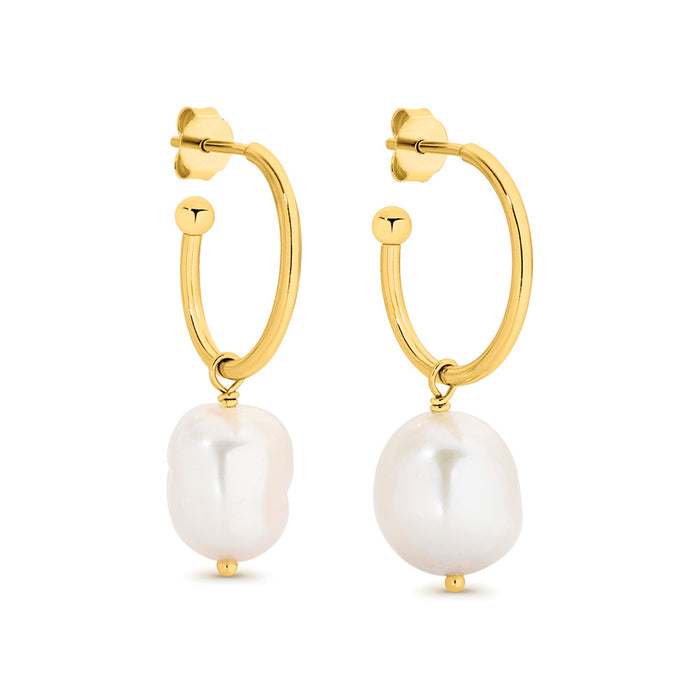 Sterling Silver Gold Plated Freshwater Pearl Drop Earrings