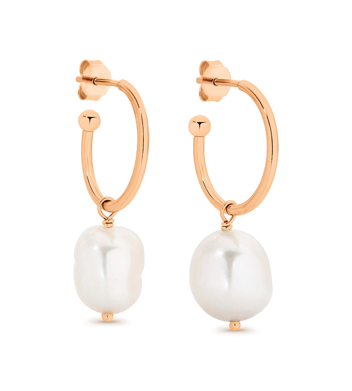 Sterling Silver Rose Gold Plated Freshwater Pearl Drop Earrings