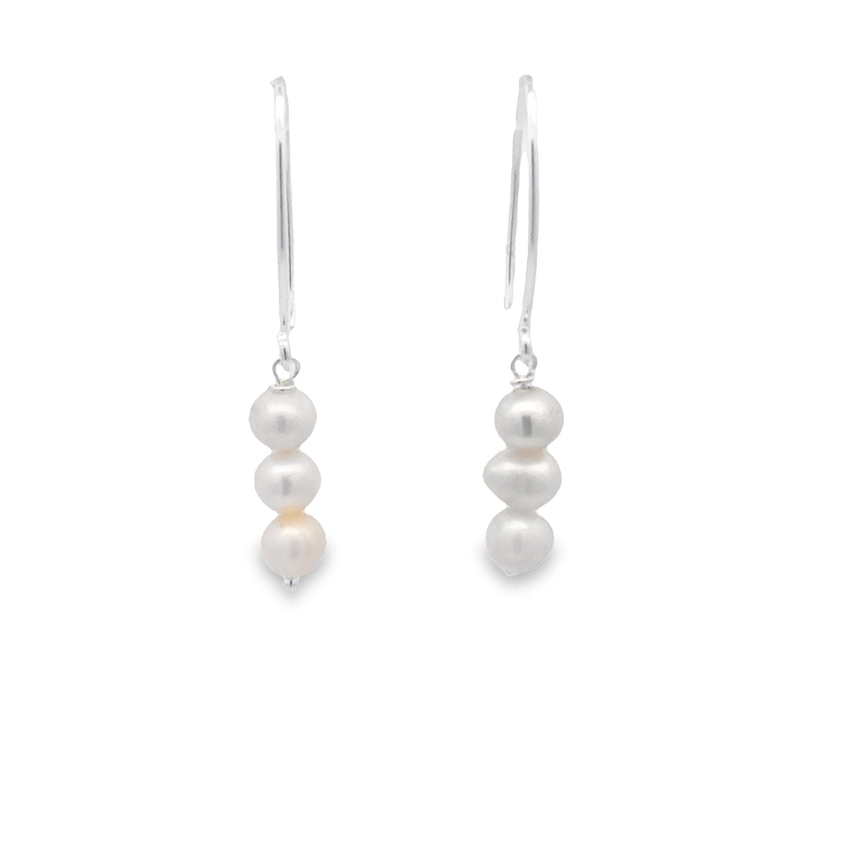 Sterling Silver 3 White Pearl On Marquise Shaped Shephooks