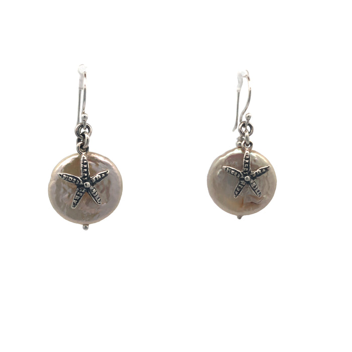 Onatah Sterling Silver White Freshwater Pearl Drops With Starfish And Shephooks