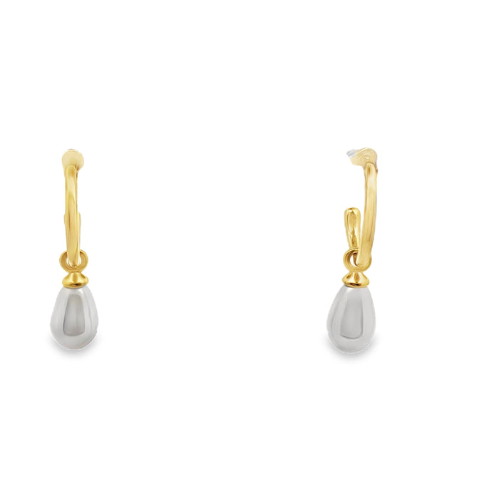 Lustra Sterling Silver Yellow Gold Plated Stud Hoops With Shell Teardrop White Pearl