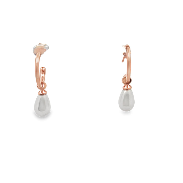 Lustra Sterling Silver Rose Gold Plated Stud Hoops With Shell Teardrop White Pearl