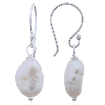 Onatah Sterling Silver Baroque Shaped White Freshwater Pearl Earrings With Shep Hooks